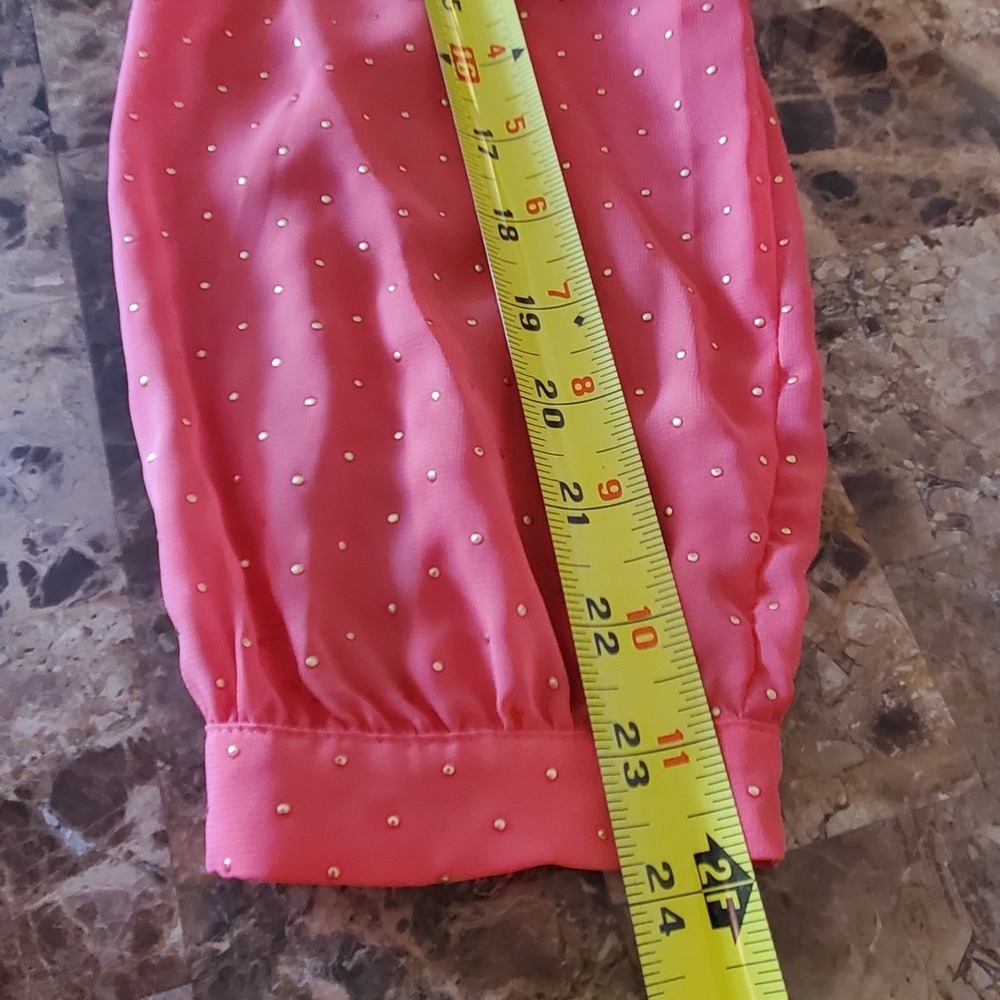 a.n.a. sz Petite L spice coral sheer long slv top NWT gold dot feminine romantic - Picture 9 of 14